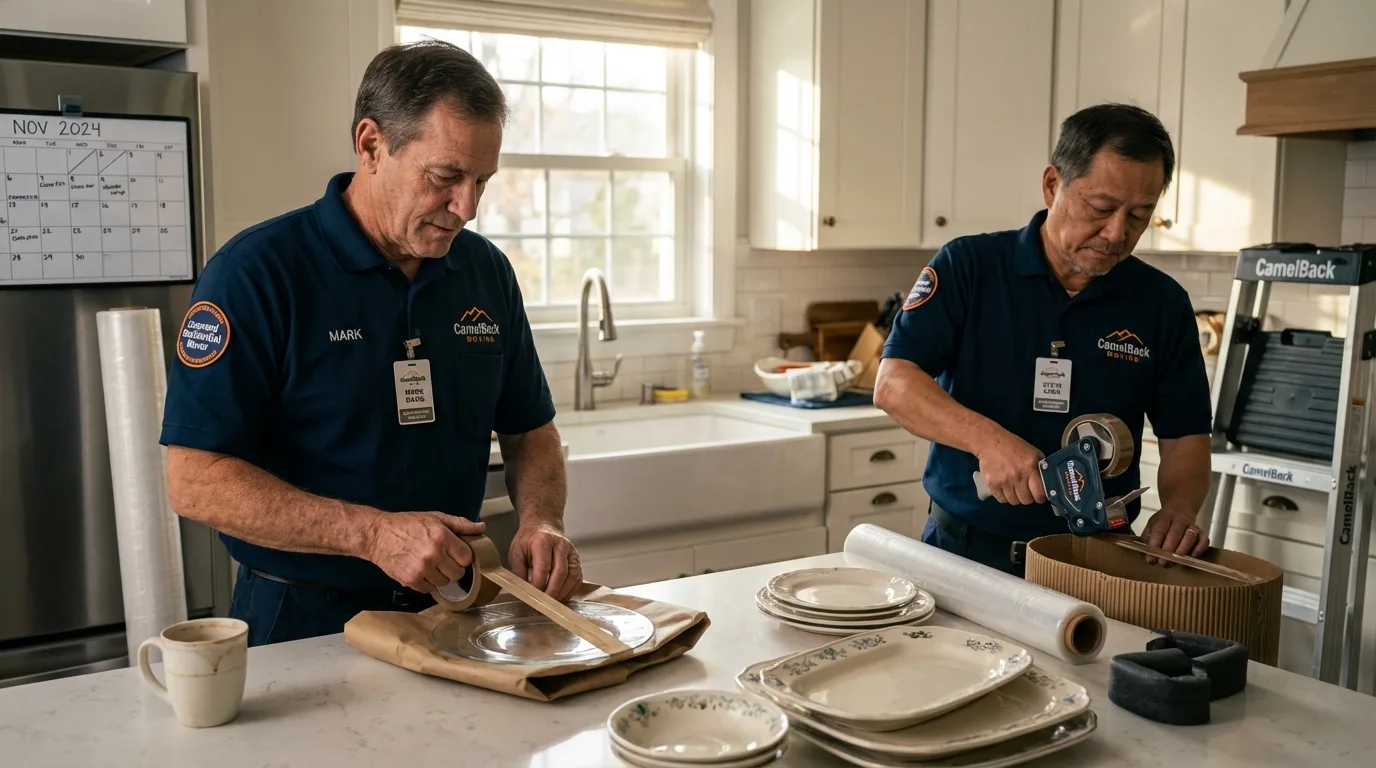 Professional crew packing kitchen dishware in Van Meter, IA
